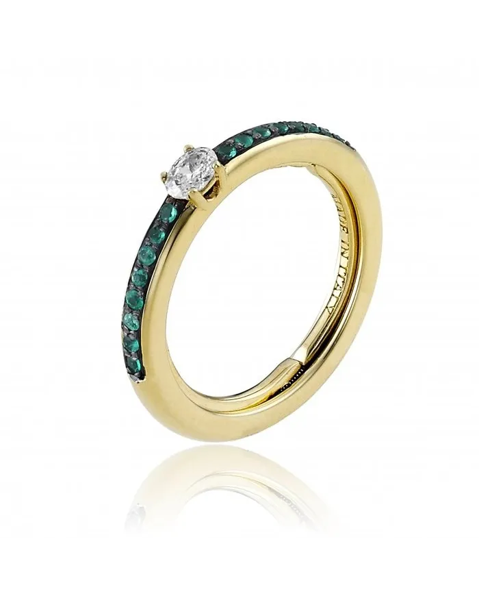 Chimento Forever Stack Me Line Ring in Yellow Gold with Emeralds and Diamonds