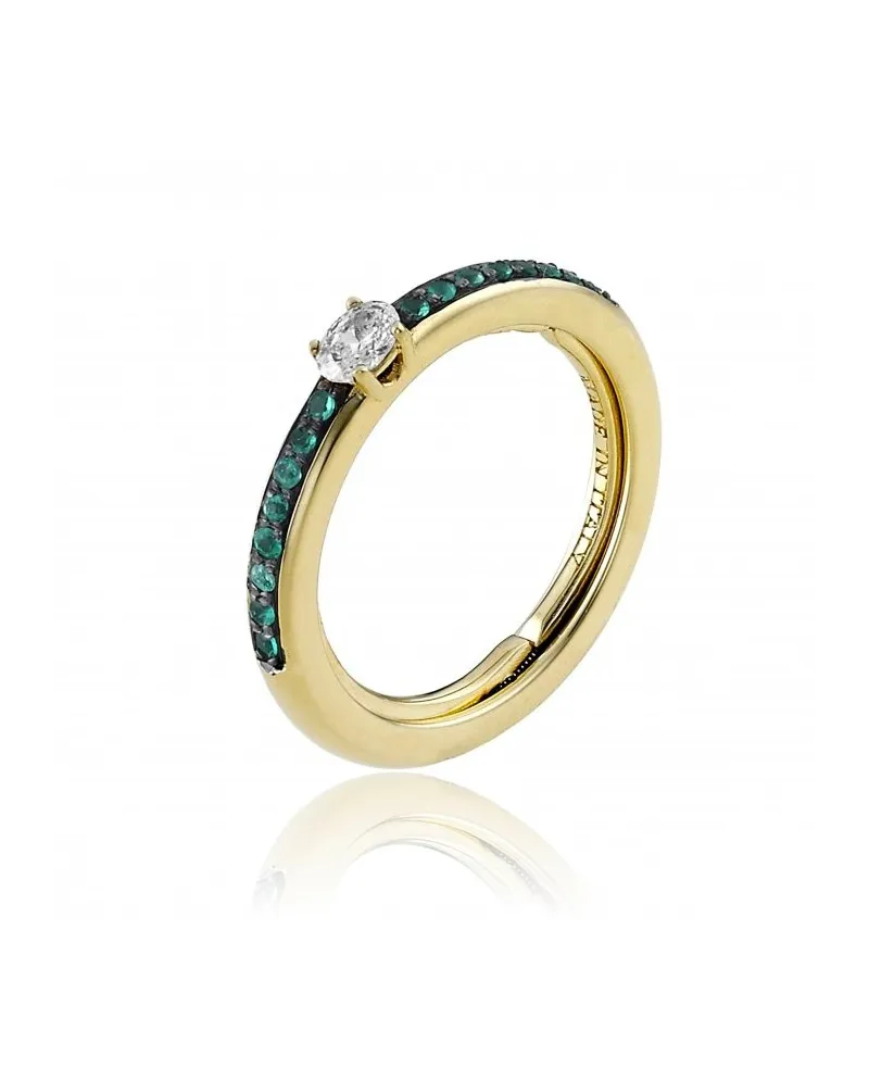 Chimento Forever Stack Me Line Ring in Yellow Gold with Emeralds and Diamonds