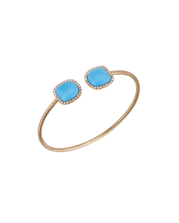 Bracciale Rigido Chantecler Enchantè in Oro Rosa con Diamanti e Turchese