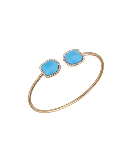 Bracciale Rigido Chantecler Enchantè in Oro Rosa con Diamanti e Turchese