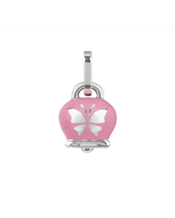 Ciondolo Chantecler Et Voilà Medio con Campanella in Argento, Smalto Rosa e Farfalla