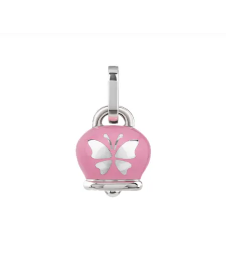 Ciondolo Chantecler Et Voilà Medio con Campanella in Argento, Smalto Rosa e Farfalla