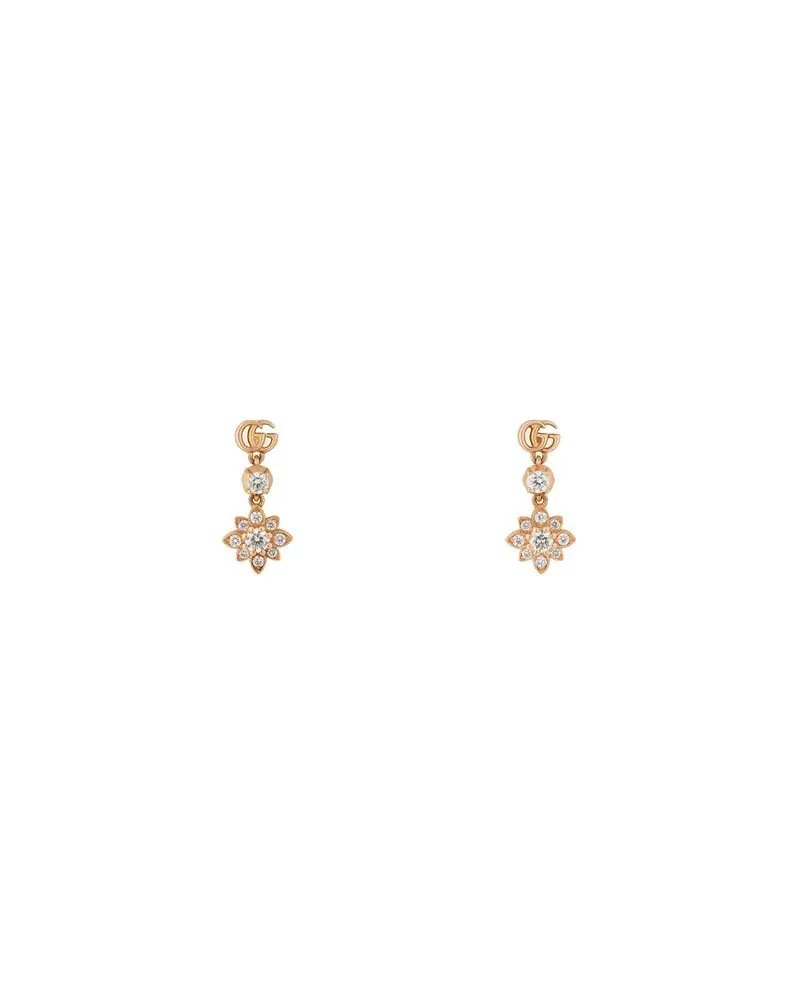 Orecchini Gucci Flora in Oro Rosa con Diamanti e Doppia G Orecchini Gucci Flora in Oro Rosa con Diamanti e Doppia G