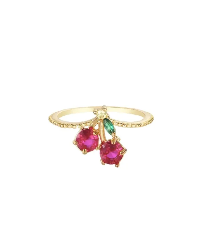 Bague cerise Fruit & Jewels en laiton PVD doré