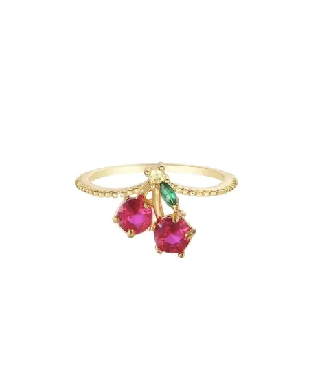 Fruit & Jewels Cherry Ring in Gold PVD Brass