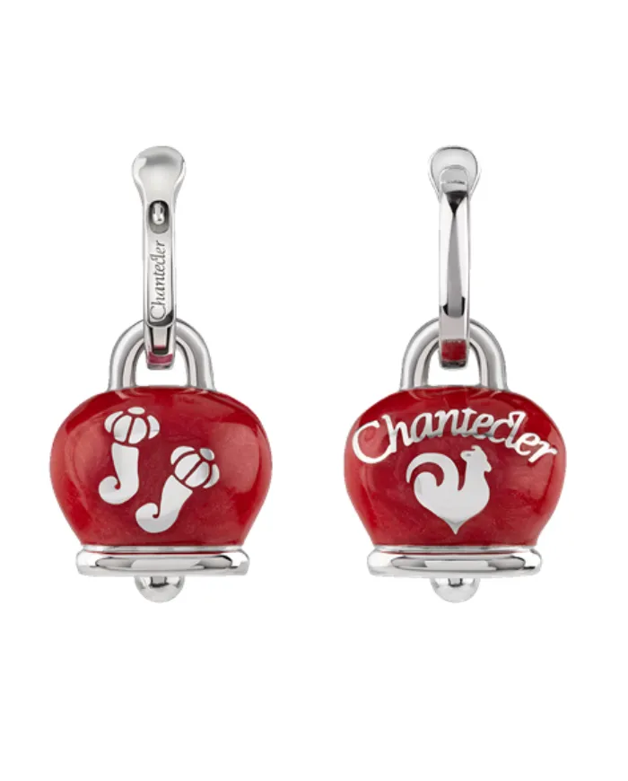 Orecchini Chantecler Et Voilà Medi con Campanella in Argento, Smalto Rosso e Corni