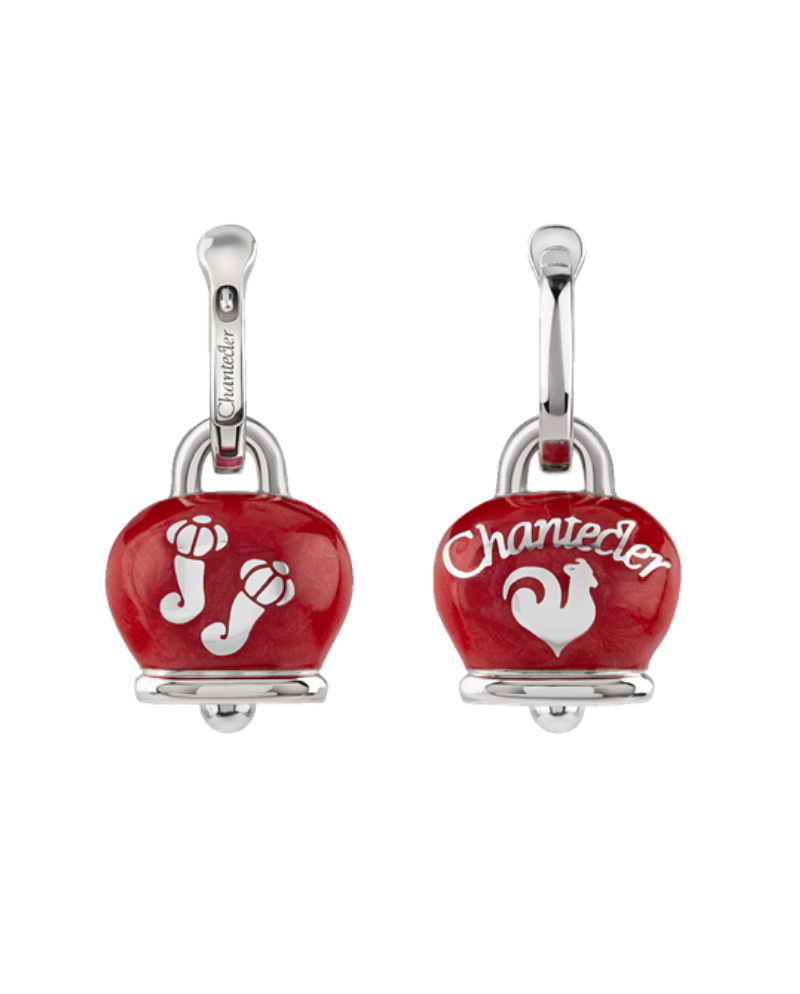 Orecchini Chantecler Et Voilà Medi con Campanella in Argento, Smalto Rosso e Corni