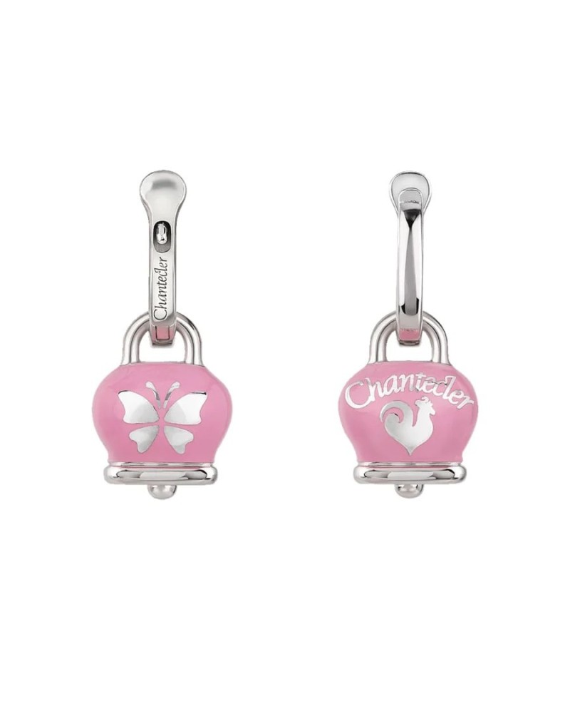 Orecchini Chantecler Et Voilà Piccoli con Campanella in Argento, Smalto Rosa e Farfalle