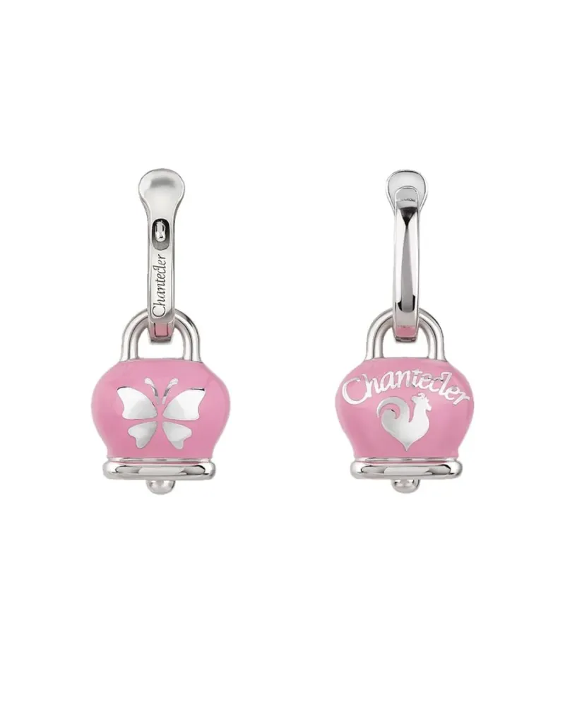 Orecchini Chantecler Et Voilà Piccoli con Campanella in Argento, Smalto Rosa e Farfalle Orecchini Chantecler Et Voilà Piccoli con Campanella in Argento, Smalto Rosa e Farfalle