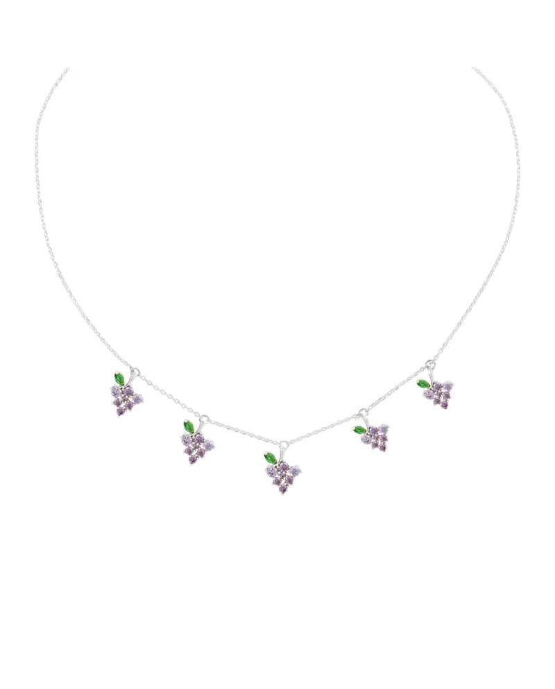 Collier à breloques raisin Fruit & Jewels en laiton et PVD argent Collier à breloques raisin Fruit & Jewels en laiton et PVD argent