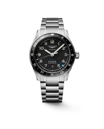 Orologio Longines Spirit Zulu Time con Quadrante Nero e Bracciale in Acciaio