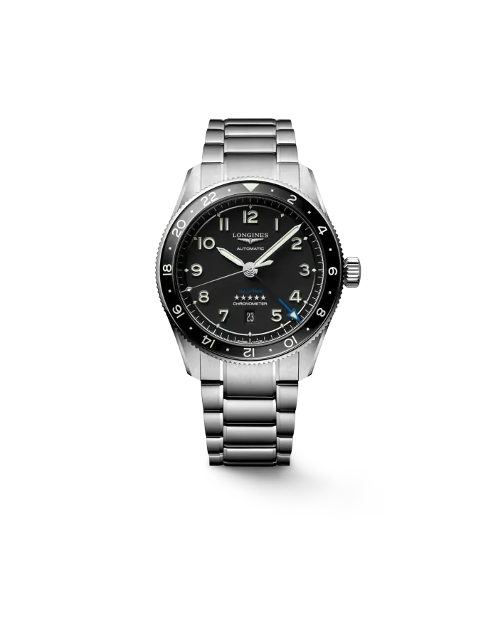 Orologio Longines Spirit Zulu Time con Quadrante Nero e Bracciale in Acciaio