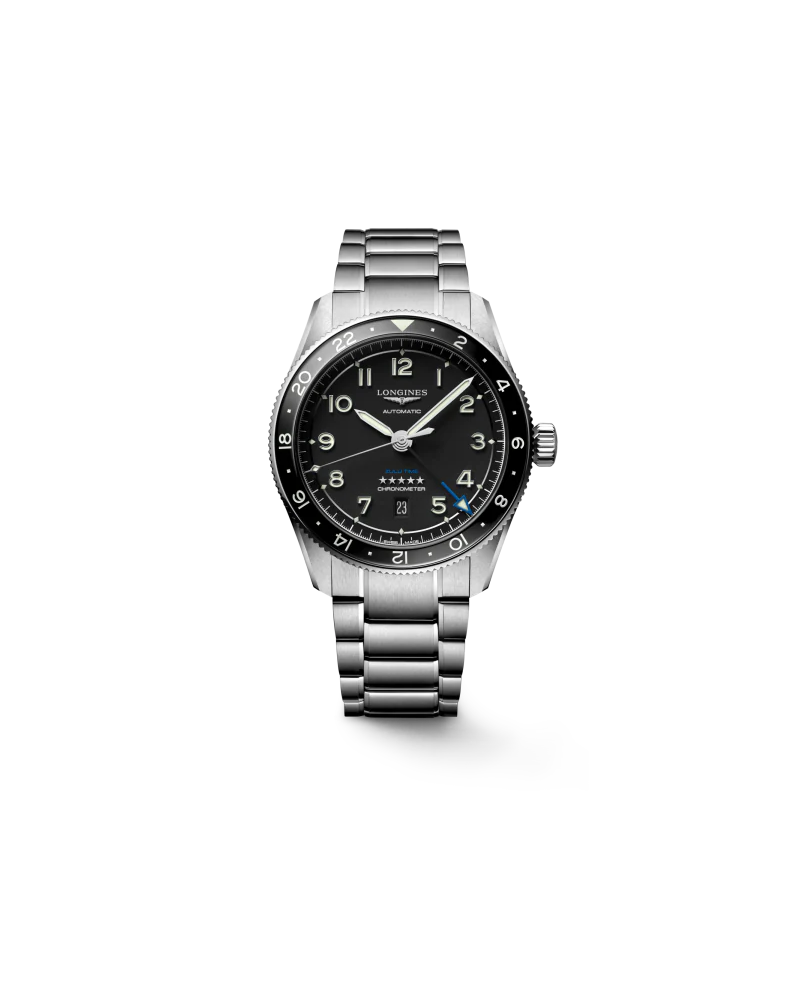 Orologio Longines Spirit Zulu Time con Quadrante Nero e Bracciale in Acciaio