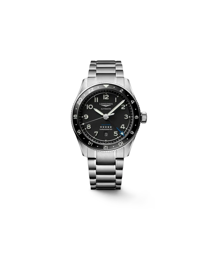 Orologio Longines Spirit Zulu Time con Quadrante Nero e Bracciale in Acciaio