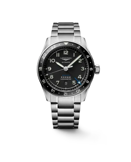 Orologio Longines Spirit Zulu Time con Quadrante Nero e Bracciale in Acciaio