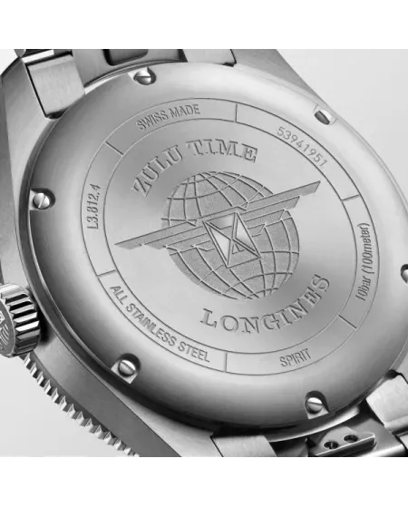Orologio Longines Spirit Zulu Time con Quadrante Nero e Bracciale in Acciaio