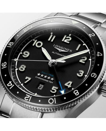 Orologio Longines Spirit Zulu Time con Quadrante Nero e Bracciale in Acciaio