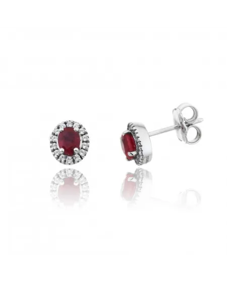 Orecchini a Lobo Chimento Tradition Diamond Queen in Oro Bianco con Diamanti Bianchi e Rubini