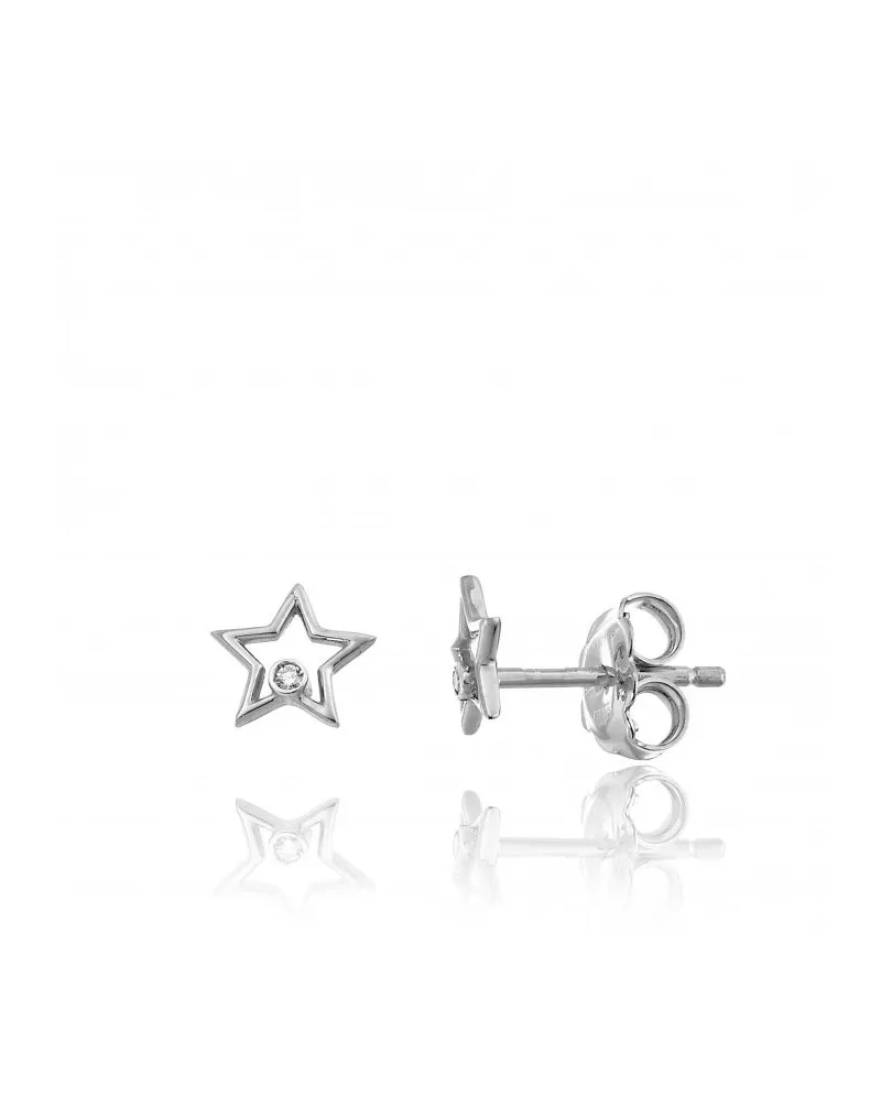 Orecchini a Lobo "Love in" in Oro Bianco con Stella e Diamante Bianco