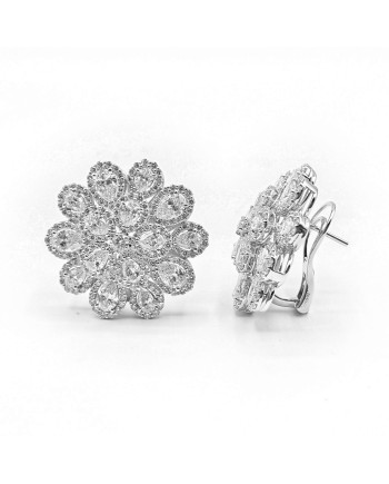 Orecchini Leo Pizzo in Oro Bianco con Fiori di Diamanti Bianchi