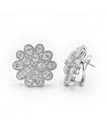 Orecchini Leo Pizzo in Oro Bianco con Fiori di Diamanti Bianchi