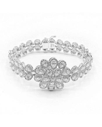Bracciale Leo Pizzo in Oro Bianco con Fiore di Diamanti Bianchi