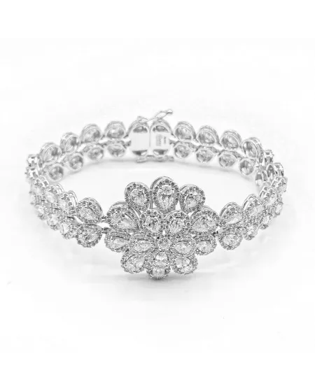 Bracciale Leo Pizzo in Oro Bianco con Fiore di Diamanti Bianchi