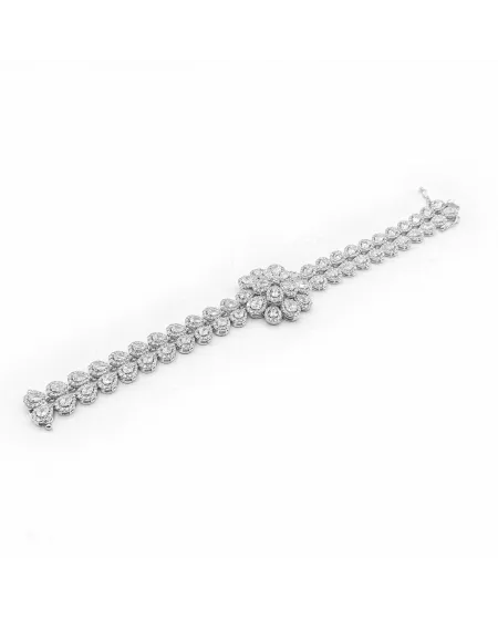 Bracciale Leo Pizzo in Oro Bianco con Fiore di Diamanti Bianchi