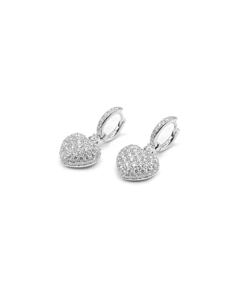 Orecchini Leo Pizzo in Oro Bianco a Cuore con Diamanti Bianchi