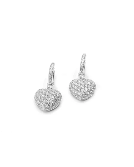 Orecchini Leo Pizzo in Oro Bianco a Cuore con Diamanti Bianchi