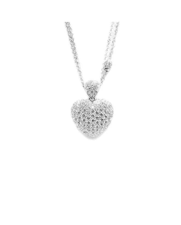 Collana Leo Pizzo in Oro Bianco con Cuore di Diamanti Bianchi