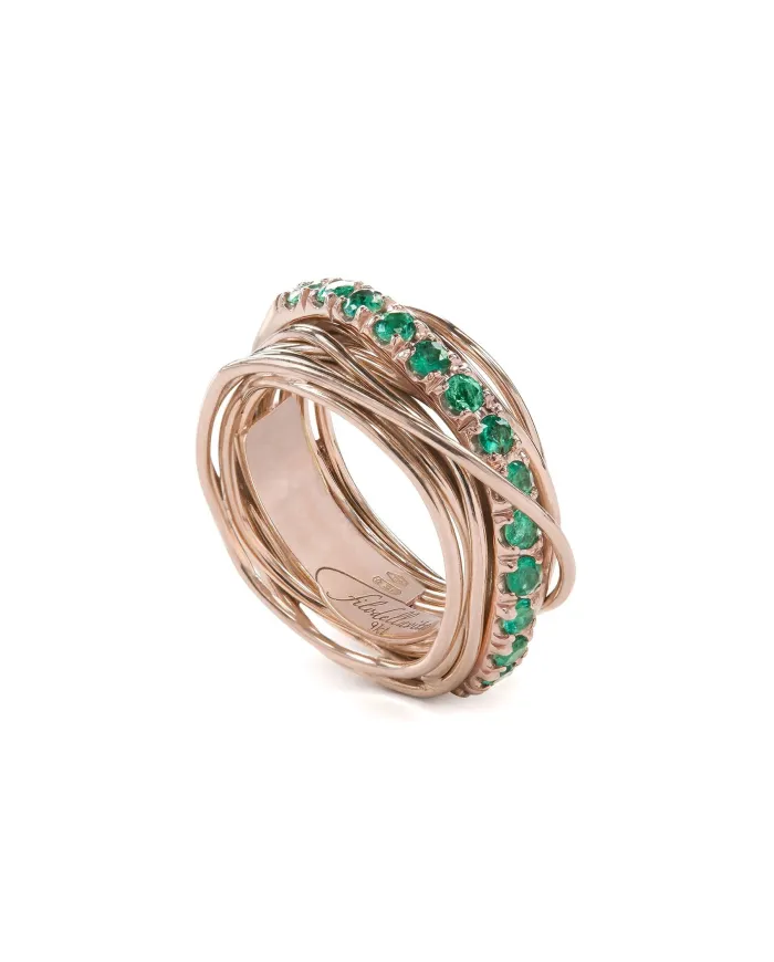 Filodellavita 13-Thread Rose Gold and Emerald Ring