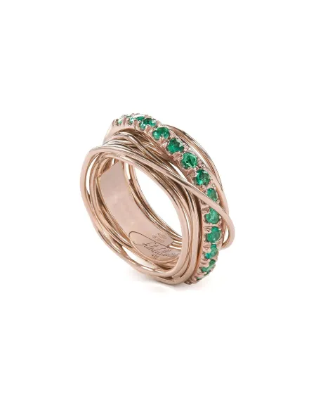 Bague Filodellavita 13 fils en or rose et émeraude