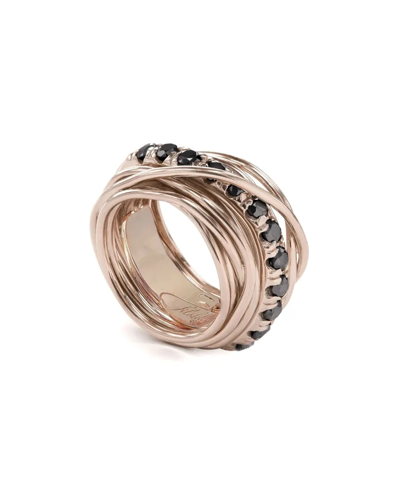 Anello Filodellavita 13 Fili Oro Rosa e Diamanti Neri