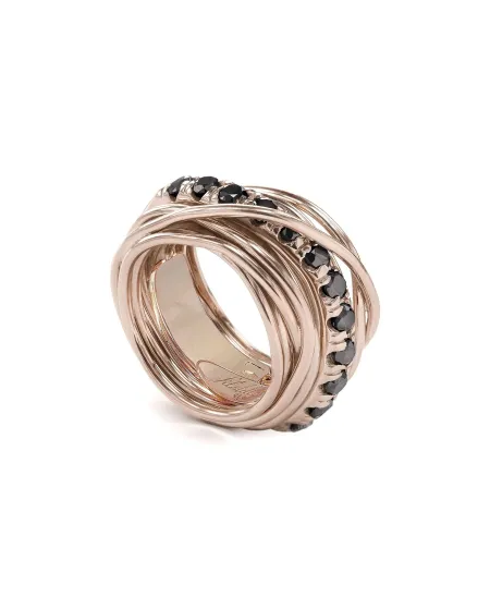 Bague Filodellavita à 13 fils en or rose et diamants noirs