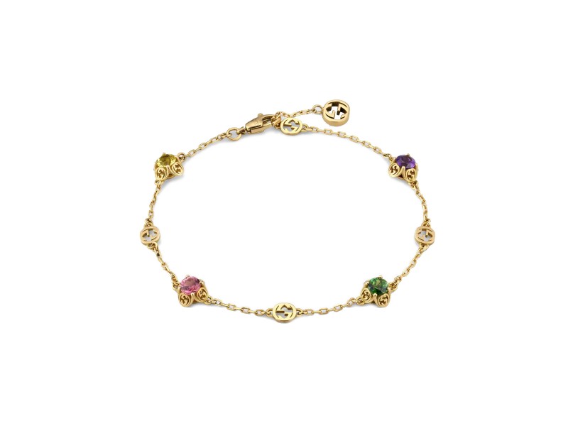 Gucci Interlocking Bracelet in Yellow Gold with Stones