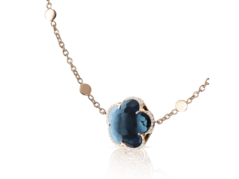 Collana Pasquale Bruni Bon Ton in Oro Rosa con Pendente Topazio Blu e Diamanti