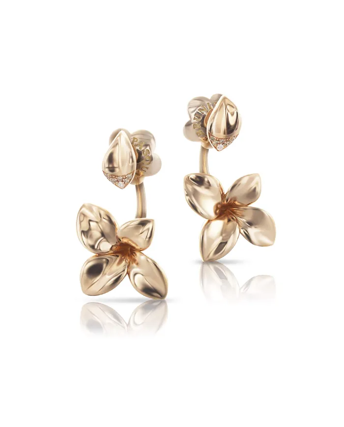 Orecchini Pendenti Pasquale Bruni Petit Garden in Oro Rosa con Fiore e Diamanti