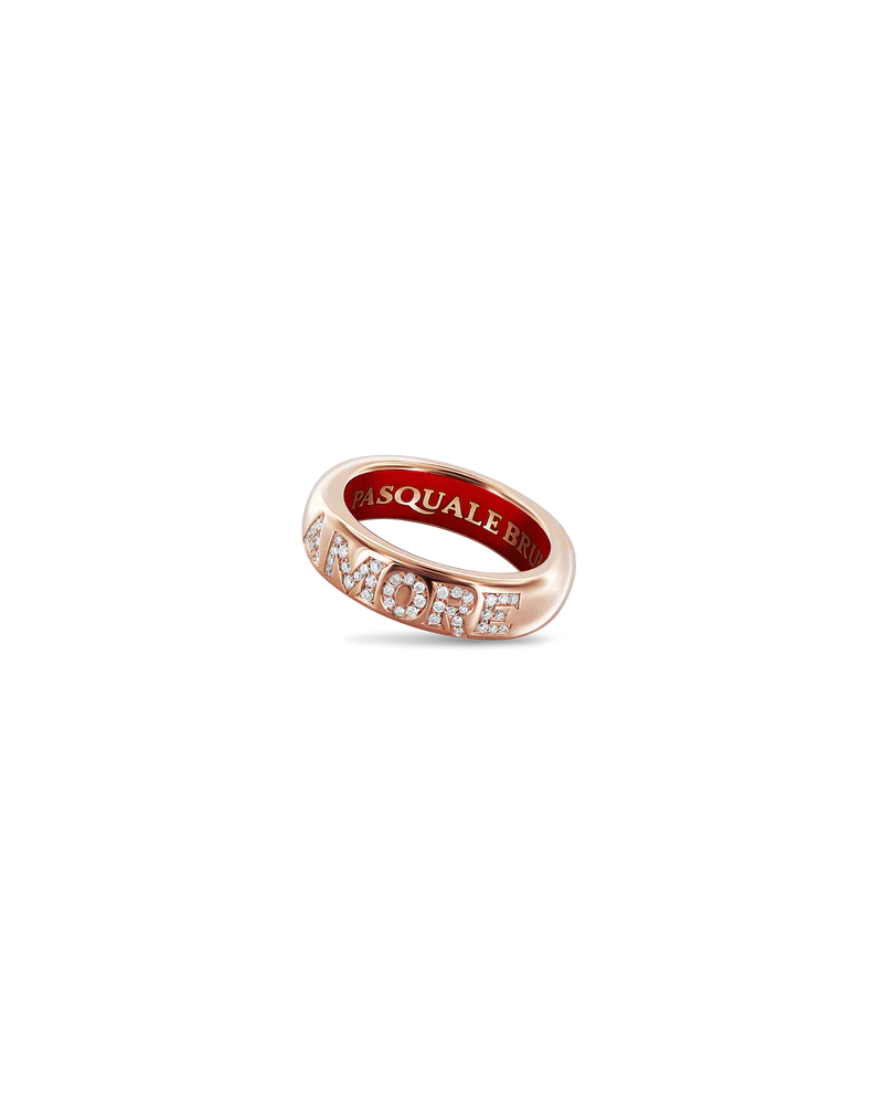 Pasquale Bruni Amore Ring in Rose Gold with Diamonds and Red Enamel