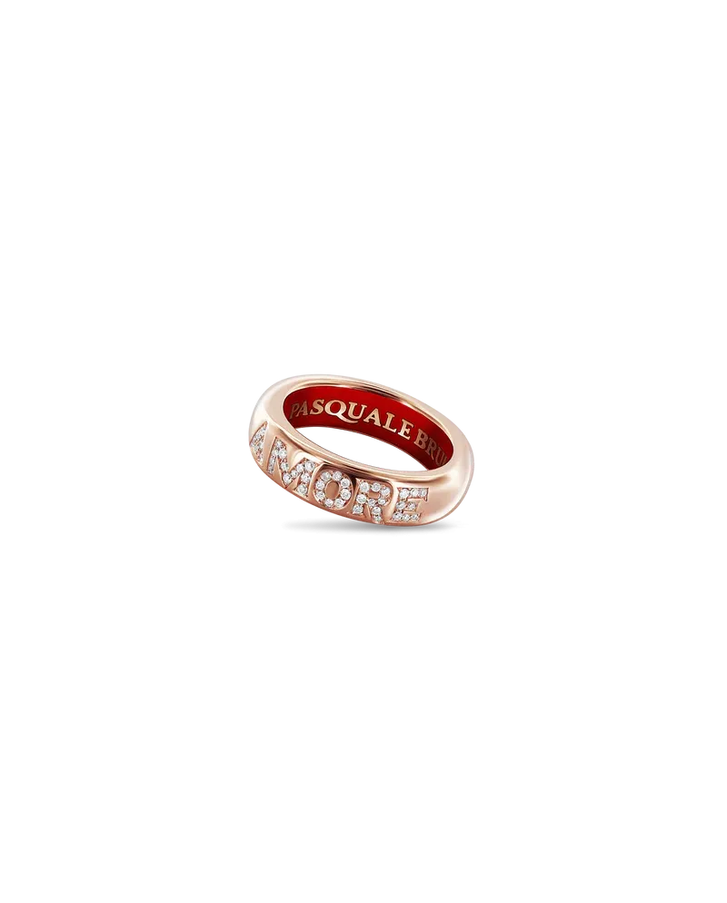 Pasquale Bruni Amore Ring in Rose Gold with Diamonds and Red Enamel
