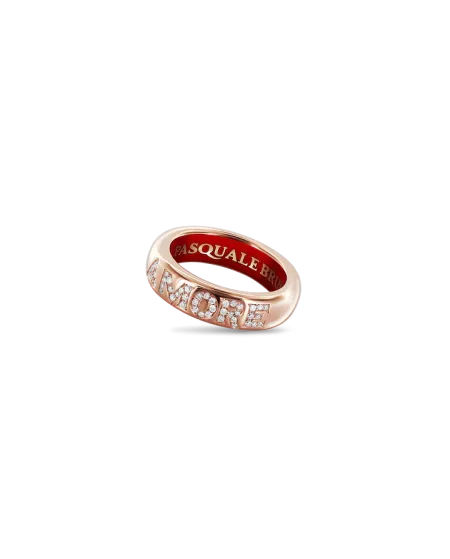Pasquale Bruni Amore Ring in Rose Gold with Diamonds and Red Enamel
