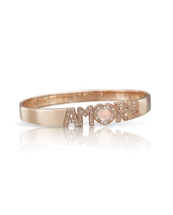 Bracciale Rigido Pasquale Bruni Amore in Oro Rosa con Quarzo Rosa e Diamanti