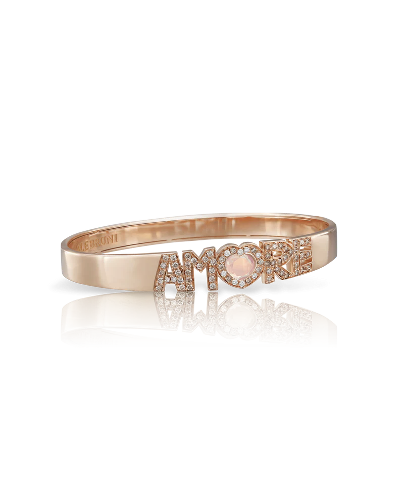 Bracciale Rigido Pasquale Bruni Amore in Oro Rosa con Quarzo Rosa e Diamanti