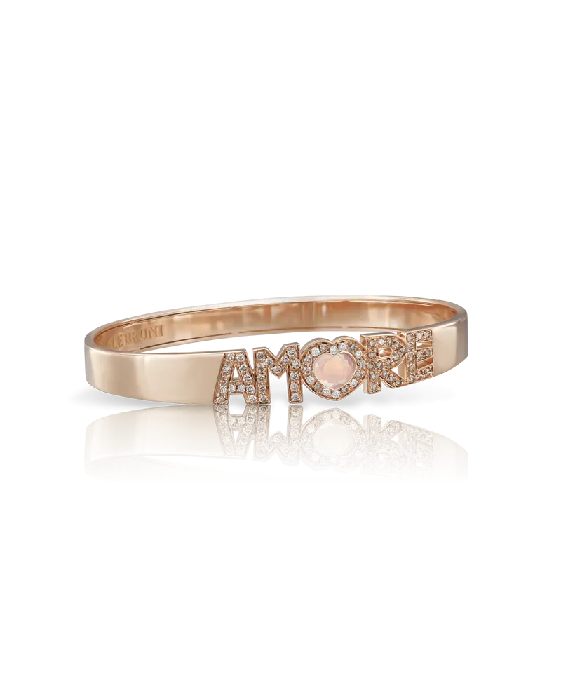 Bracciale Rigido Pasquale Bruni Amore in Oro Rosa con Quarzo Rosa e Diamanti