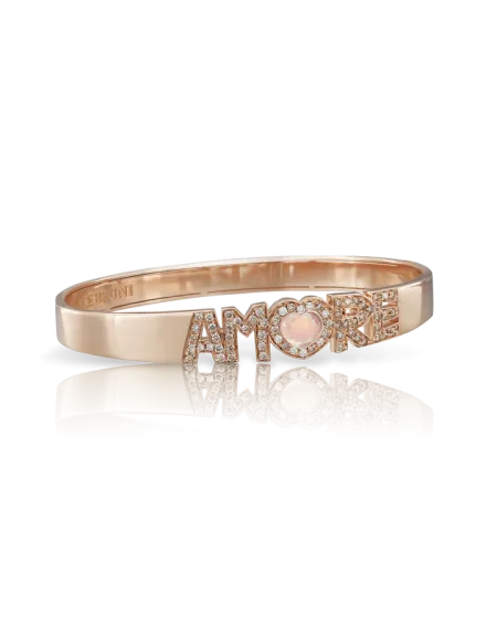 Bracciale Rigido Pasquale Bruni Amore in Oro Rosa con Quarzo Rosa e Diamanti