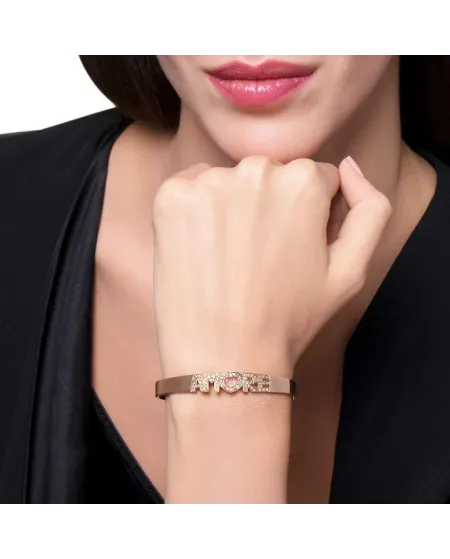 Bracciale Rigido Pasquale Bruni Amore in Oro Rosa con Quarzo Rosa e Diamanti
