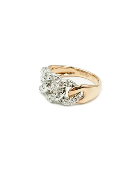 Anello Leo Pizzo Groumette in Oro Bicolore con Diamanti Bianchi