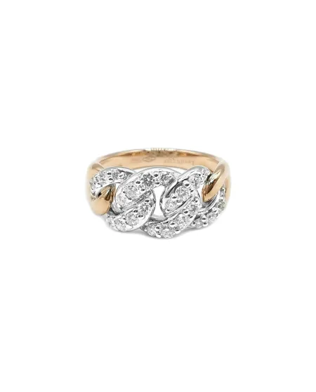 Anello Leo Pizzo Groumette in Oro Bicolore con Diamanti Bianchi