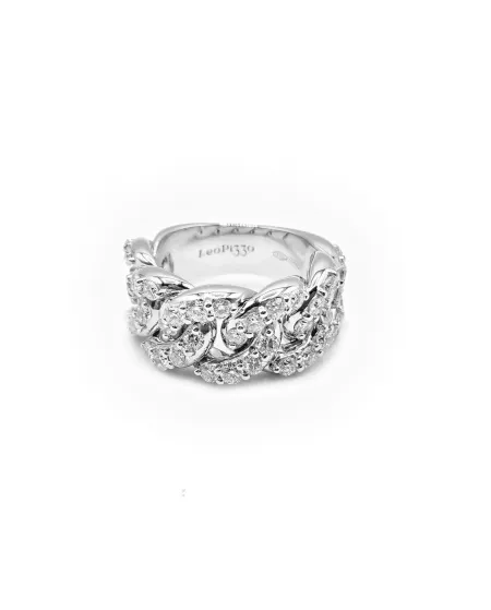 Anello Leo Pizzo Groumette in Oro Bianco con Diamanti Bianchi