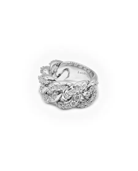 Anello Leo Pizzo Groumette in Oro Bianco con Diamanti Bianchi